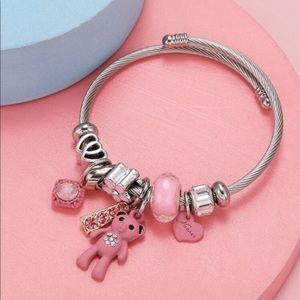 Charm bracelet Bear pink silver rhinestone heart